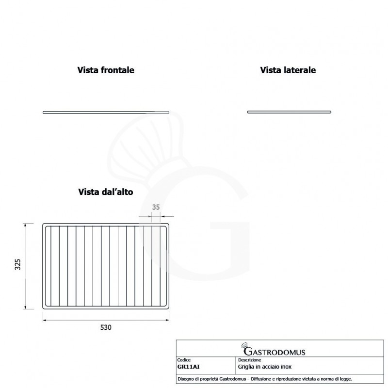 Rejilla de acero inoxidable GN1/1 530 mm x 325 mm