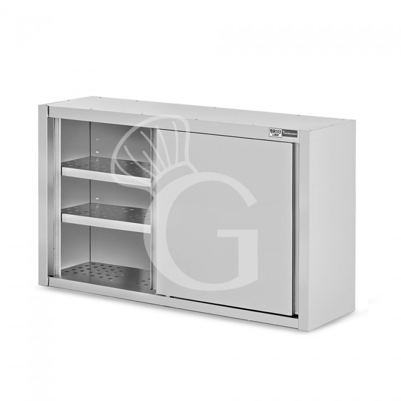 Armario de pared inox con escurridor, puertas correderas, 2 estantes perforados, L 1500 mm x P 400 mm x A 1000 mm