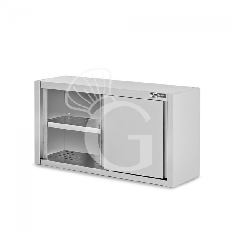 Armario de pared de acero inoxidable con escurridor, puertas correderas, 1 estante perforado, L 1200 mm x P 400 mm x A 650 mm