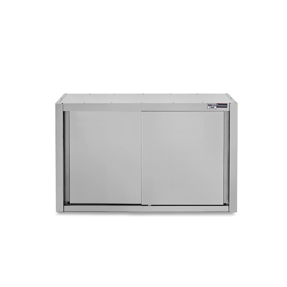 Armario de pared de acero inoxidable con escurridor, 2 puertas correderas, 1 estante perforado, L 1100 mm x P 400 mm x A 800 mm