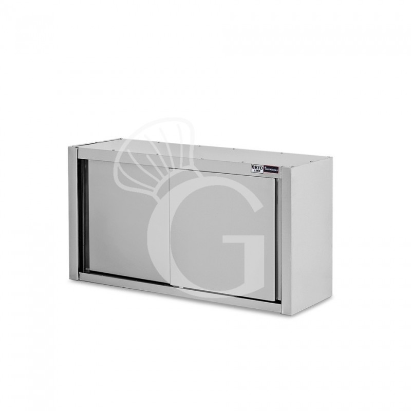 Armario de pared de acero inoxidable con escurridor, puertas correderas, 1 estante perforado, L 1100 mm x P 400 mm x A 650 mm