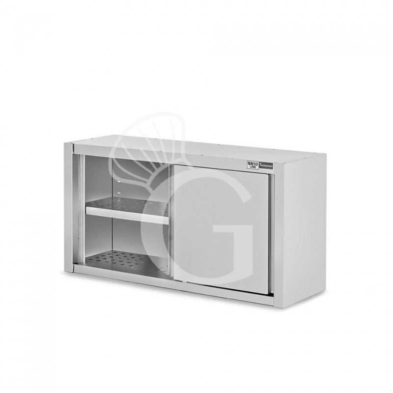 Armario de pared de acero inoxidable con escurridor, puertas correderas, 1 estante perforado, L 1100 mm x P 400 mm x A 650 mm