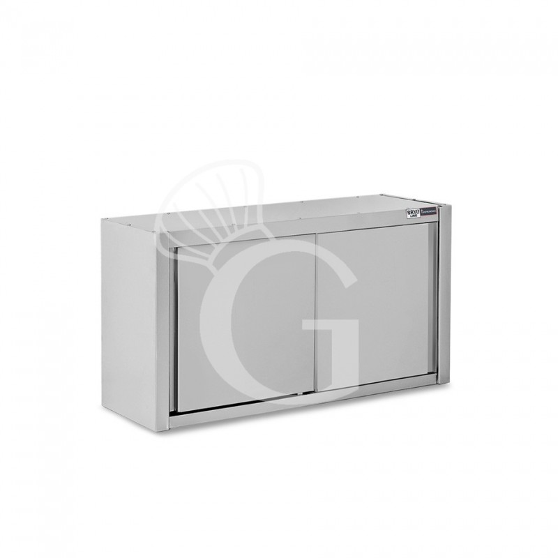 Armario de pared de acero inoxidable con escurridor, puertas correderas, 1 estante perforado, L 1100 mm x P 400 mm x A 650 mm
