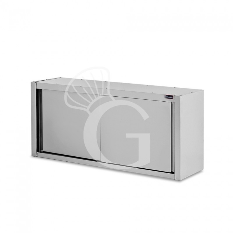 Armario de pared de acero inoxidable con escurridor, puertas correderas, 1 estante perforado, L 1500 mm x P 400 mm x A 800 mm