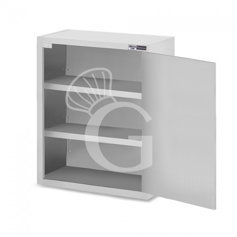 Armario de pared de acero inoxidable con 1 puerta batiente y 2 estantes, L 600 mm x P 400 mm x A 1000 mm