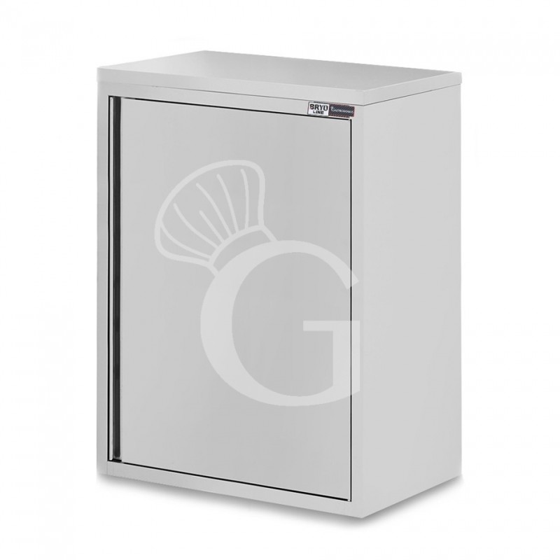Armario de pared de acero inoxidable con 1 puerta batiente y 2 estantes, L 600 mm x P 400 mm x A 1000 mm
