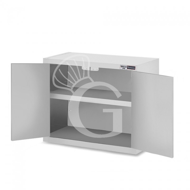 Armario de pared de acero inoxidable con 2 puertas batientes y 1 estante, L 1200 mm x P 400 mm x A 650 mm