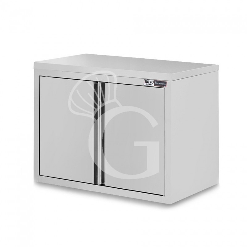 Armario de pared de acero inoxidable con 2 puertas batientes y 1 estante, L 1200 mm x P 400 mm x A 800 mm