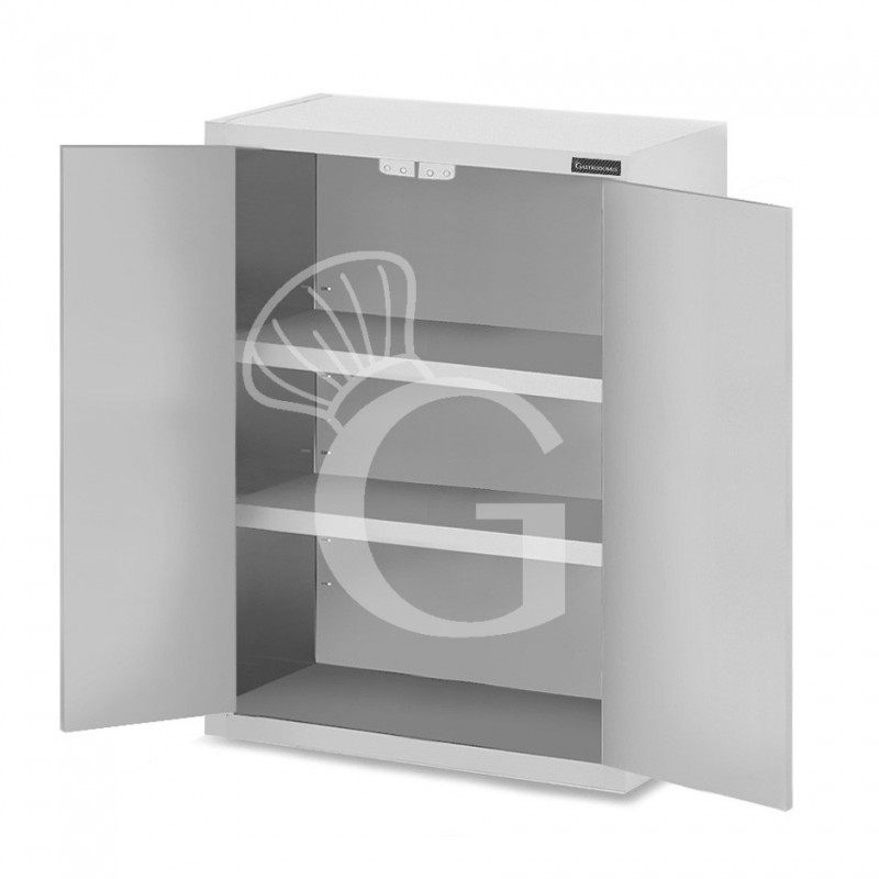 Armario de pared de acero inoxidable con 2 puertas batientes y 2 estantes, L 1000 mm x P 400 mm x A 1000 mm