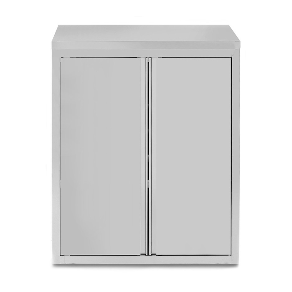 Armario de pared de acero inoxidable con 2 puertas batientes y 2 estantes, L 1000 mm x P 400 mm x A 1000 mm