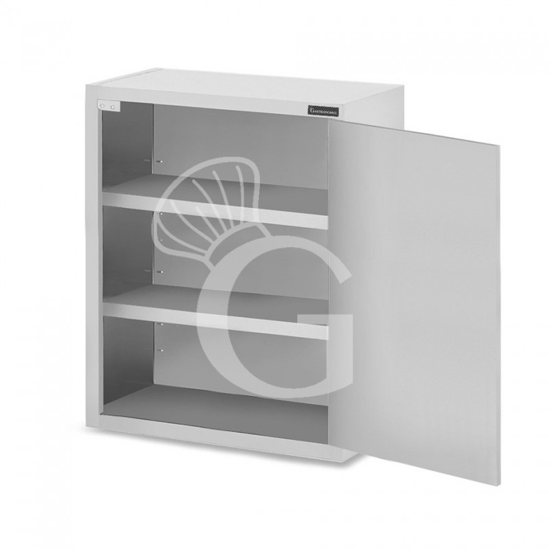 Armario de pared de acero inoxidable con 1 puerta batiente y 2 estantes, L 700 mm x P 400 mm x A 1000 mm