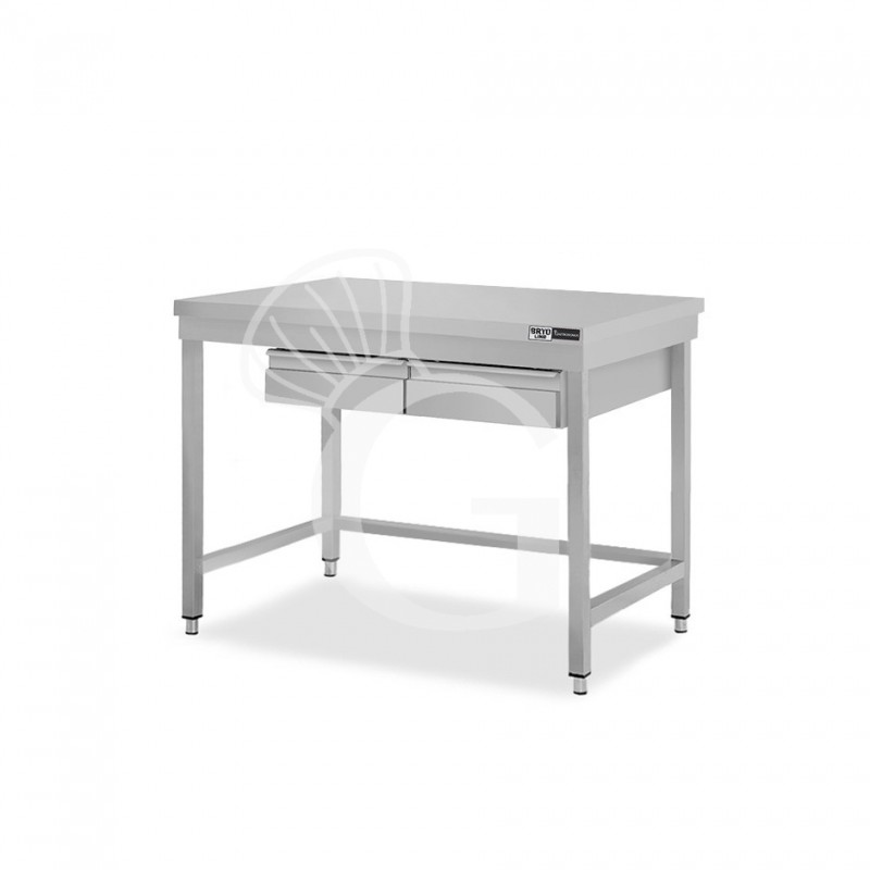 Mesa de trabajo de acero inoxidable con 2 cajones y peto trasero L 1100 mm x P 600 mm x A 965 mm