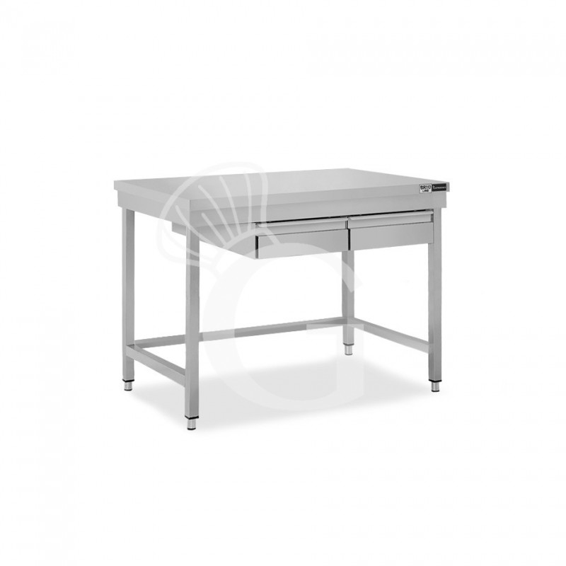 Mesa de trabajo de acero inoxidable con 2 cajones y peto trasero L 1100 mm x P 600 mm x A 965 mm