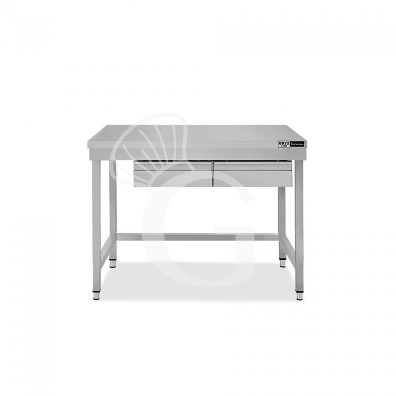 Mesa de trabajo de acero inoxidable con 2 cajones y peto trasero L 1100 mm x P 600 mm x A 965 mm