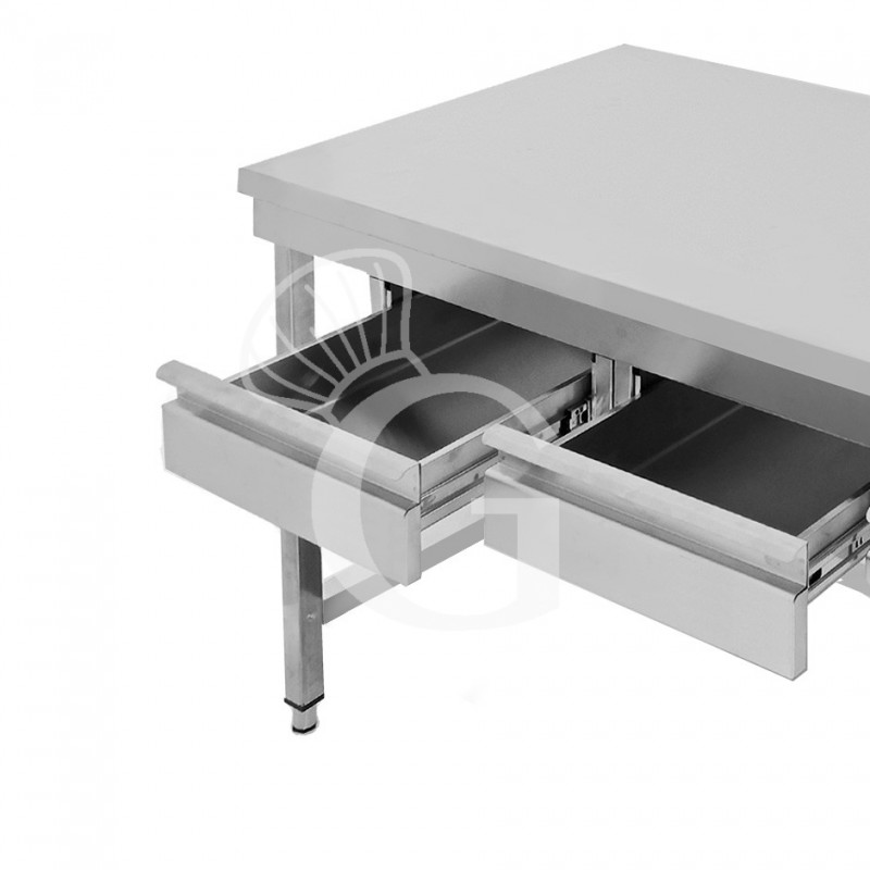 Mesa de trabajo de acero inoxidable con 2 cajones y peto trasero L 1100 mm x P 600 mm x A 965 mm