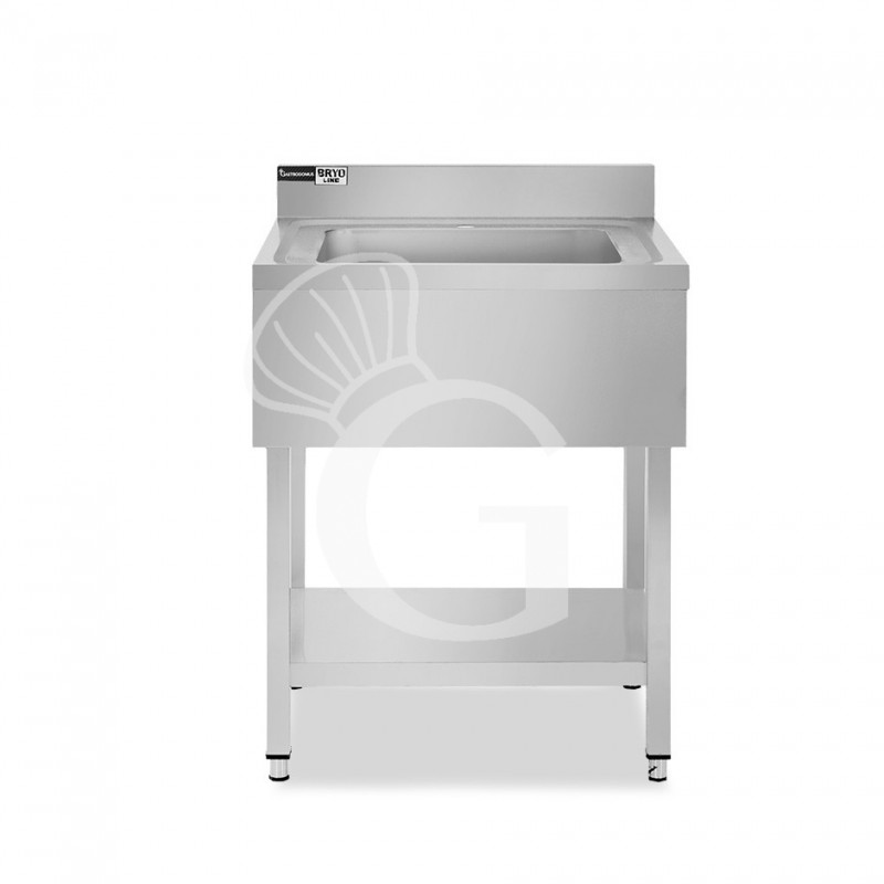 Fregadero de acero inoxidable con 1 estante, peto, 1 cuba L500mmxP600mmxA965mm-con agujero para el grifo Ø 32 mm