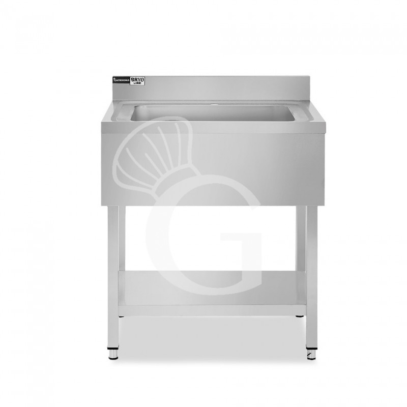 Fregadero de acero inoxidable con 1 cubeta, estante, peto L 800 mm x P 700 mm x A 965 mm- con agujero para el grifo Ø 32 mm