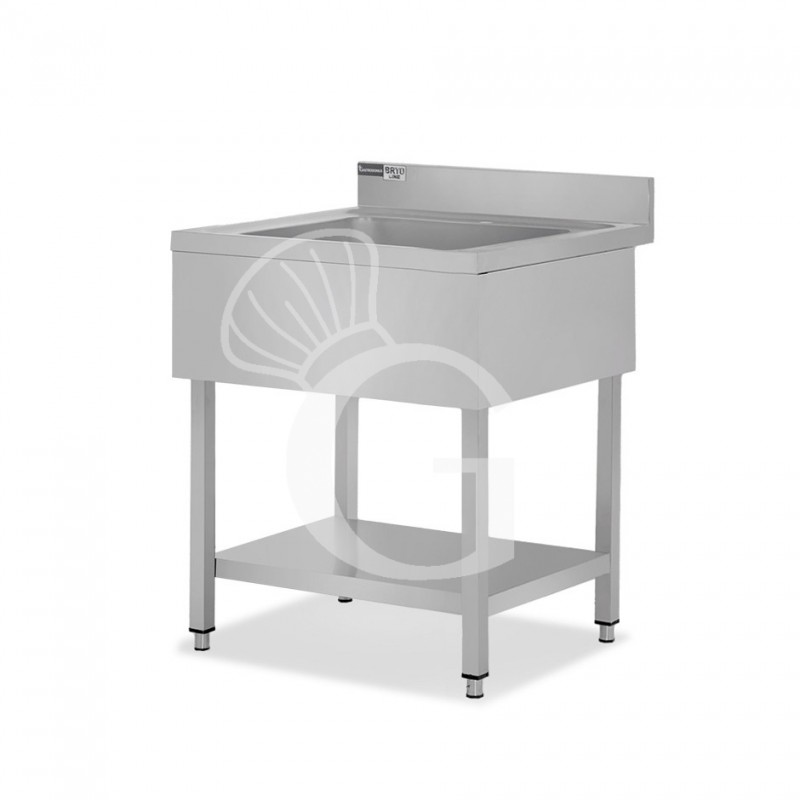 Fregadero de acero inoxidable con 1 estante, peto, 1 cubeta L 800 mm x P 600 mm x A 965 mm- con agujero para el grifo Ø 32 mm