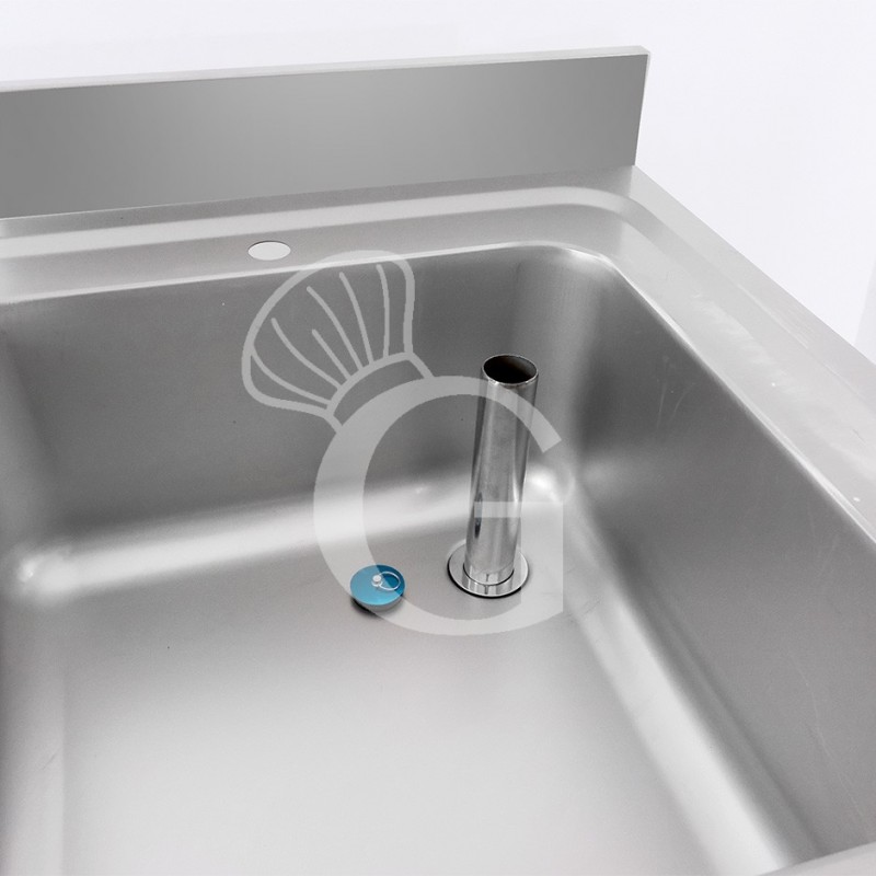 Fregadero de acero inoxidable con 1 estante, peto, 1 cubeta L 800 mm x P 600 mm x A 965 mm- con agujero para el grifo Ø 32 mm