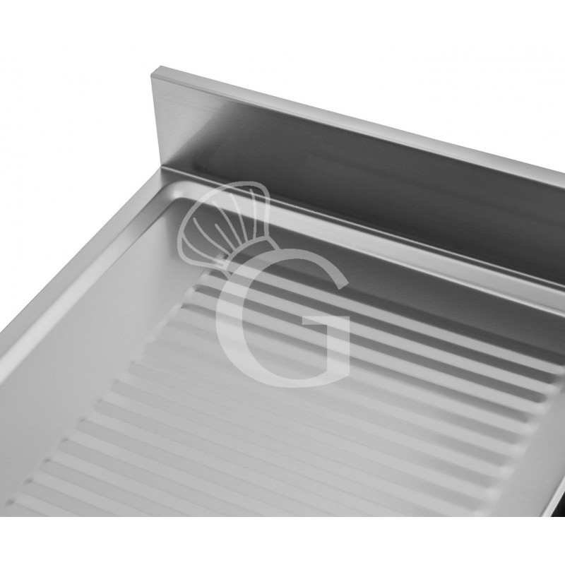 Fregadero inox 1 estante, peto trasero, 2 cubas, escurridor a la izquierda, L1400mmxP700mmxA965mm-agujero para el grifo Ø 32 mm