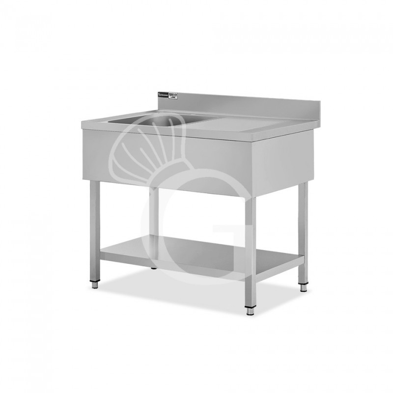 Fregadero 1 cubeta y escurridor a la derecha, estante y peto trasero L1200mmxP600 mmxA965 mm- con agujero para el grifo Ø 32 mm