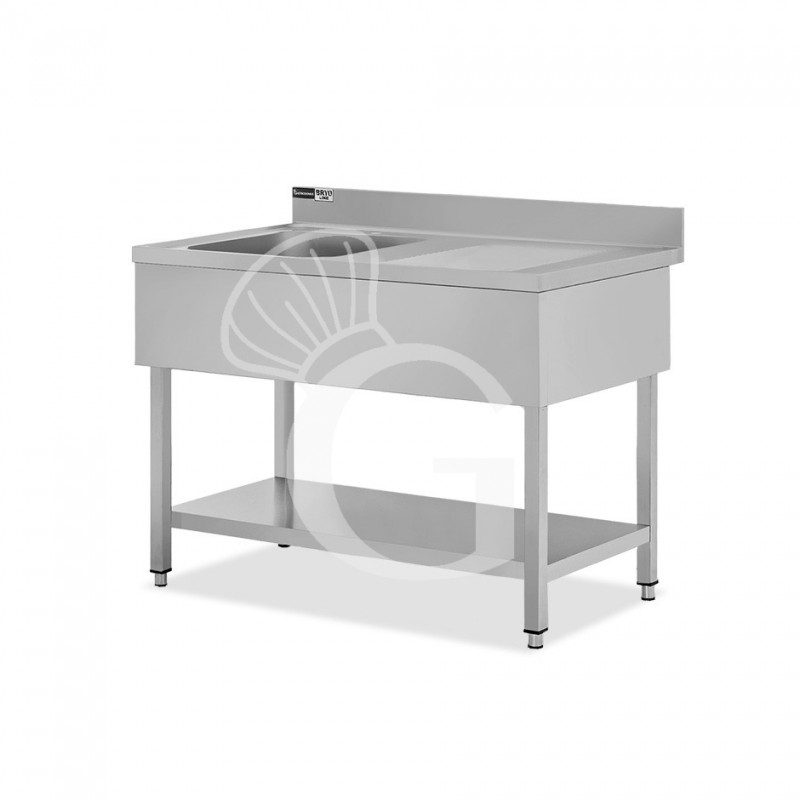 Fregadero inox 1 cuba, escurridor a la derecha, 1 estante, peto, L1500mmxP700mmxA965mm-agujero para el grifo Ø 32 mm