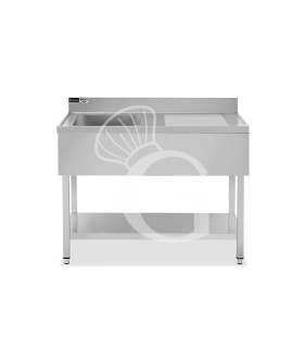 Fregadero inox 1 cuba, escurridor a la derecha, 1 estante, peto, L1500mmxP700mmxA965mm-agujero para el grifo Ø 32 mm