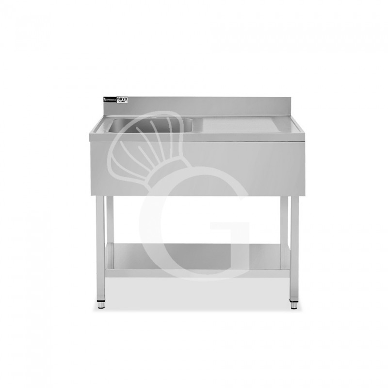 Fregadero inox 1 cuba, escurridor a la derecha, 1 estante, peto, L1100mmxP600mmxA965mm-agujero para el grifo Ø 32 mm