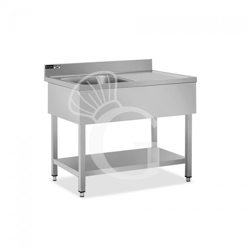 Fregadero inox 1 cuba, escurridor a la derecha, 1 estante, peto, L1100mmxP600mmxA965mm-agujero para el grifo Ø 32 mm