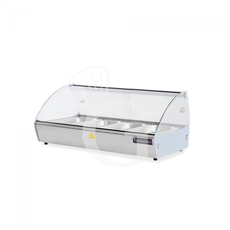 Vitrina caliente de acero inoxidable y vidrio 4 cubetas GN1/3 A 40 mm L 773 mm x P 420 mm x A 336 mm