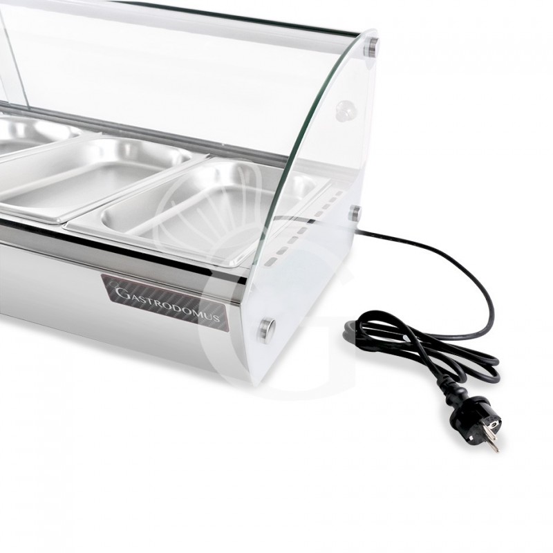 Vitrina caliente de acero inoxidable y vidrio 4 cubetas GN1/3 A 40 mm L 773 mm x P 420 mm x A 336 mm