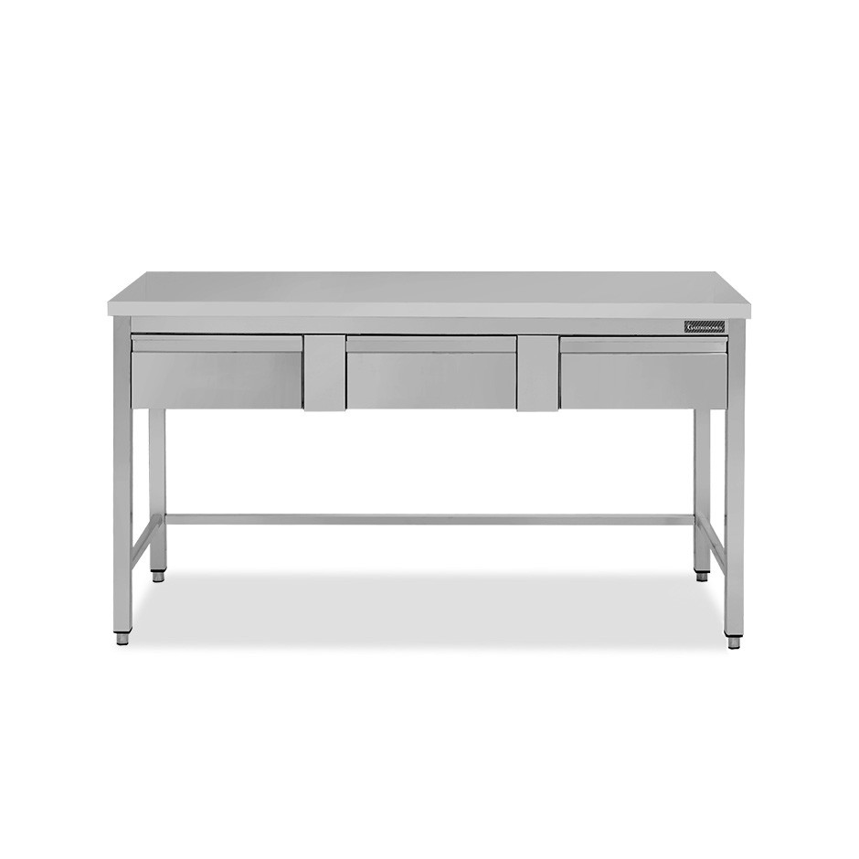 Mesa de acero inoxidable con 3 cajones L 1600 mm x P 600 mm x A 850 mm