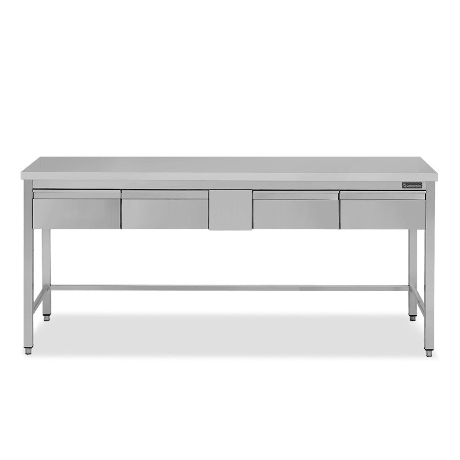 Mesa de acero inoxidable con 4 cajones L 1800 mm x P 600 mm x A 850 mm