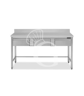 Mesa de acero inoxidable con 3 cajones y peto L 1400 mm x P 700 mm x A 950 mm