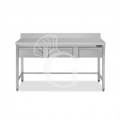 Mesa de acero inoxidable con 3 cajones y peto L 1500 mm x P 700 mm x A 950 mm