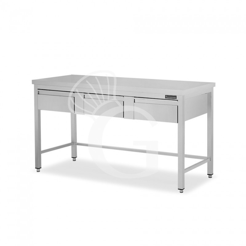 Mesa de acero inoxidable con 3 cajones L 1500 mm x P 700 mm x A 850 mm