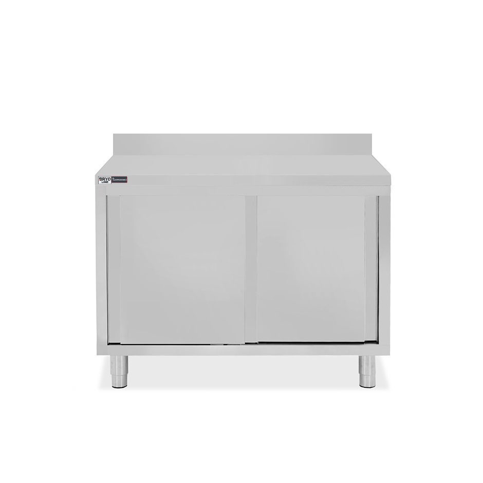 Mesa mural de acero inoxidable 2 puertas correderas y peto L 1100 mm x P 600 mm x A 950 mm