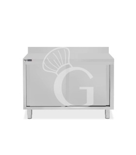 Mesa mural de acero inoxidable 2 puertas correderas y peto L 1300 mm x P 600 mm x A 950 mm