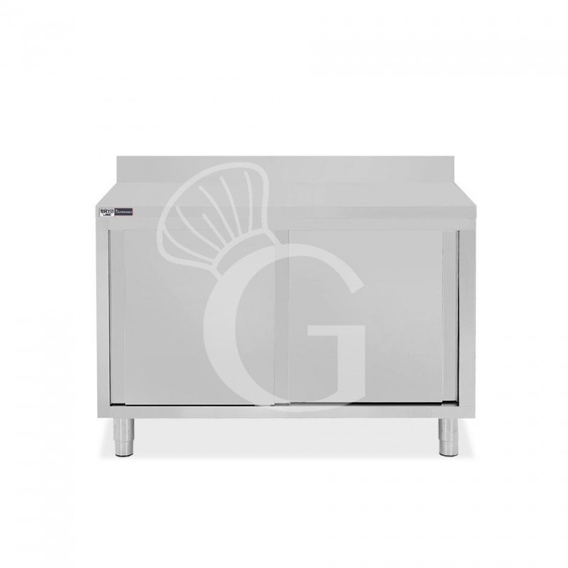 Mesa mural de acero inoxidable 2 puertas correderas y peto L 1300 mm x P 600 mm x A 950 mm