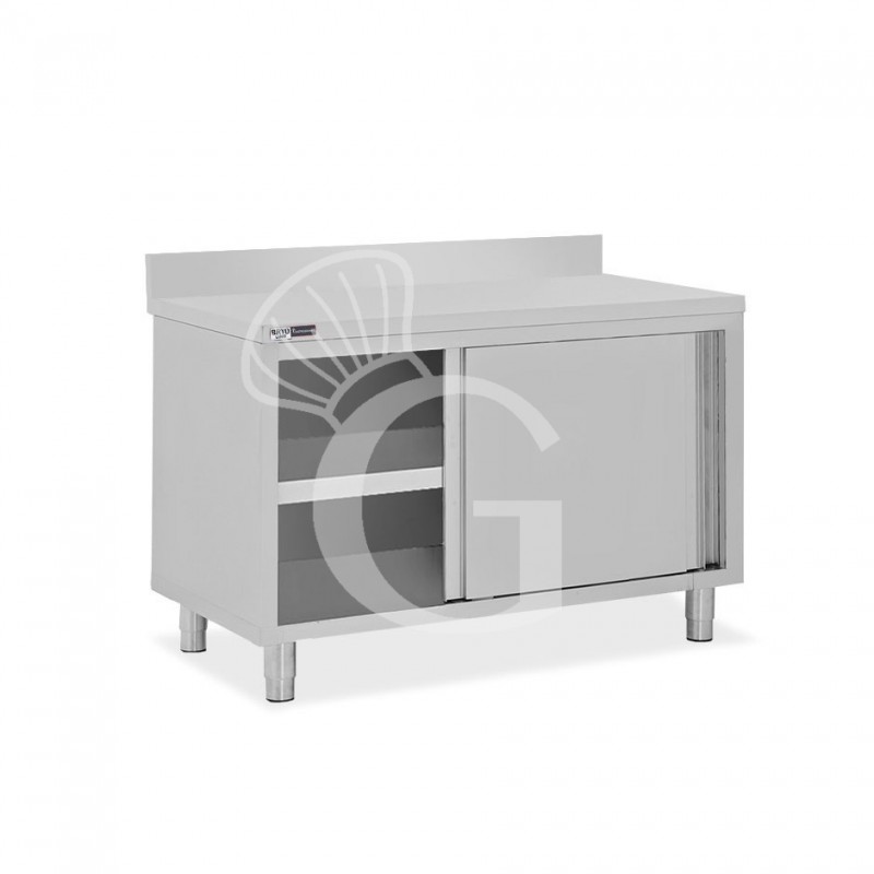 Mesa mural de acero inoxidable 2 puertas correderas y peto L 1300 mm x P 600 mm x A 950 mm