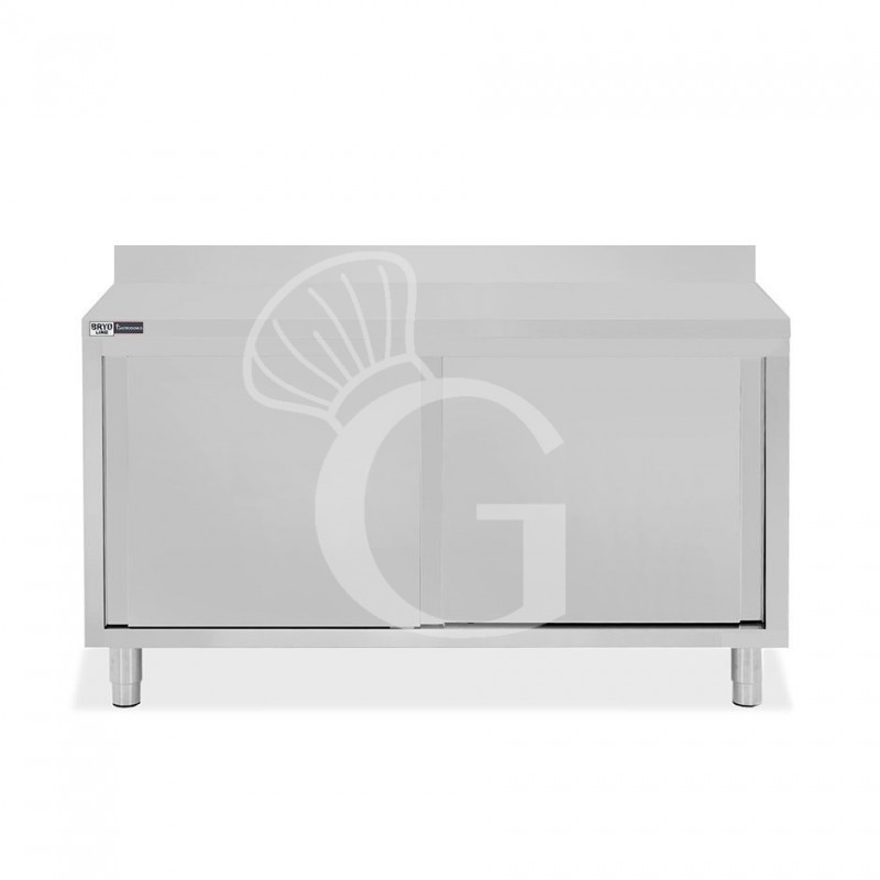 Mesa mural de acero inoxidable 2 puertas correderas y peto L 1500 mm x P 600 mm x A 950 mm