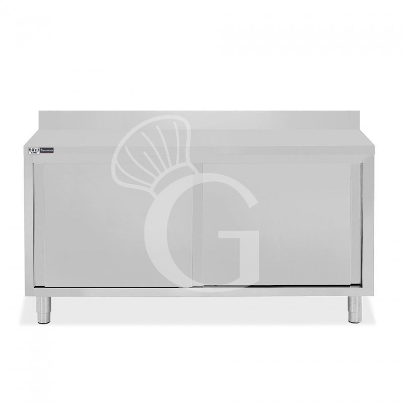 Mesa mural de acero inoxidable 2 puertas correderas y peto L 1700 mm x P 600 mm x A 950 mm