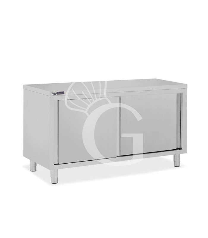 Mesa mural de acero inoxidable 2 puertas correderas L 1600 mm x P 600 mm x A 850 mm