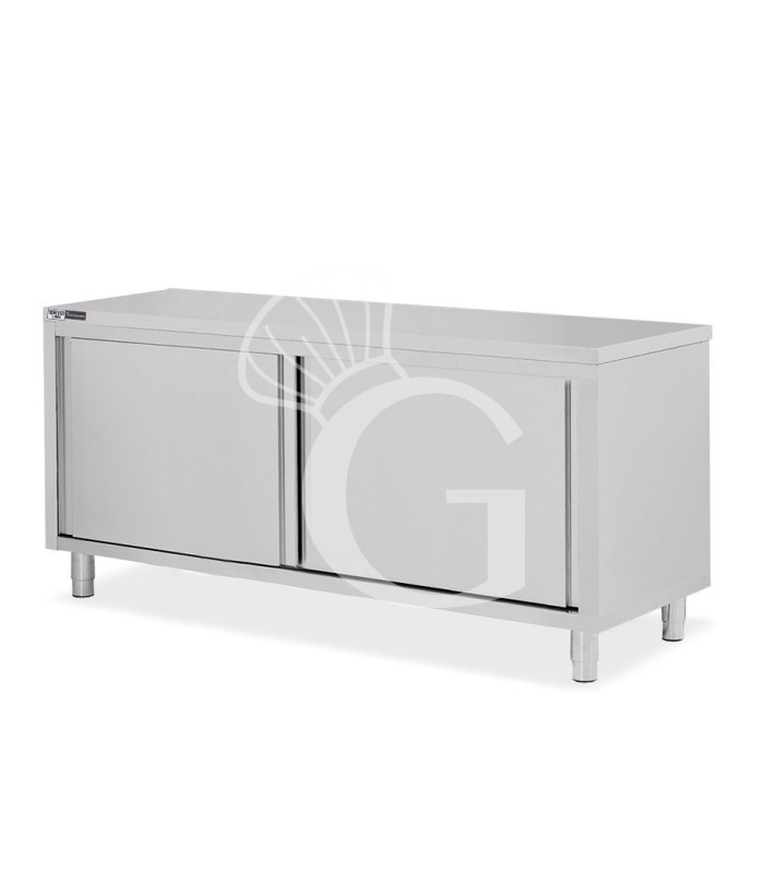 Mesa mural de acero inoxidable 2 puertas correderas L 2000 mm x P 600 mm x A 850 mm