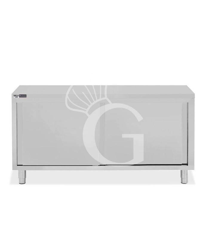 Mesa mural de acero inoxidable con 2 puertas correderas con dimensiones L 1800 mm x P 700 mm x A 850 mm