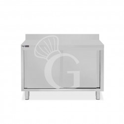 Mesa mural de acero inoxidable 2 puertas correderas y peto L 1200 mm x P 700 mm x A 950 mm