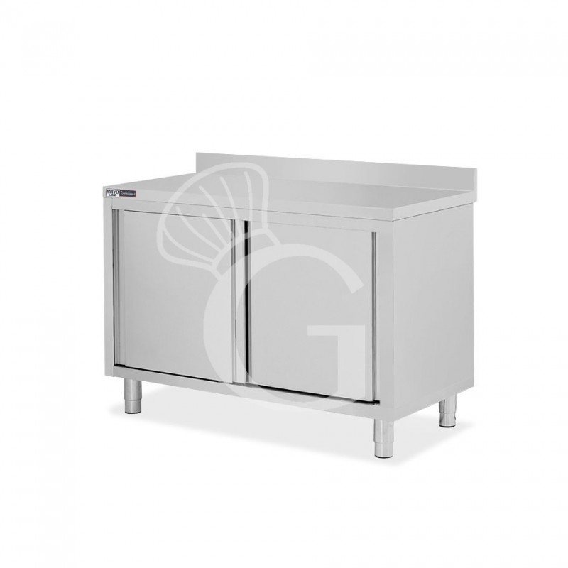 Mesa mural de acero inoxidable 2 puertas correderas y peto L 1300 mm x P 700 mm x A 950 mm