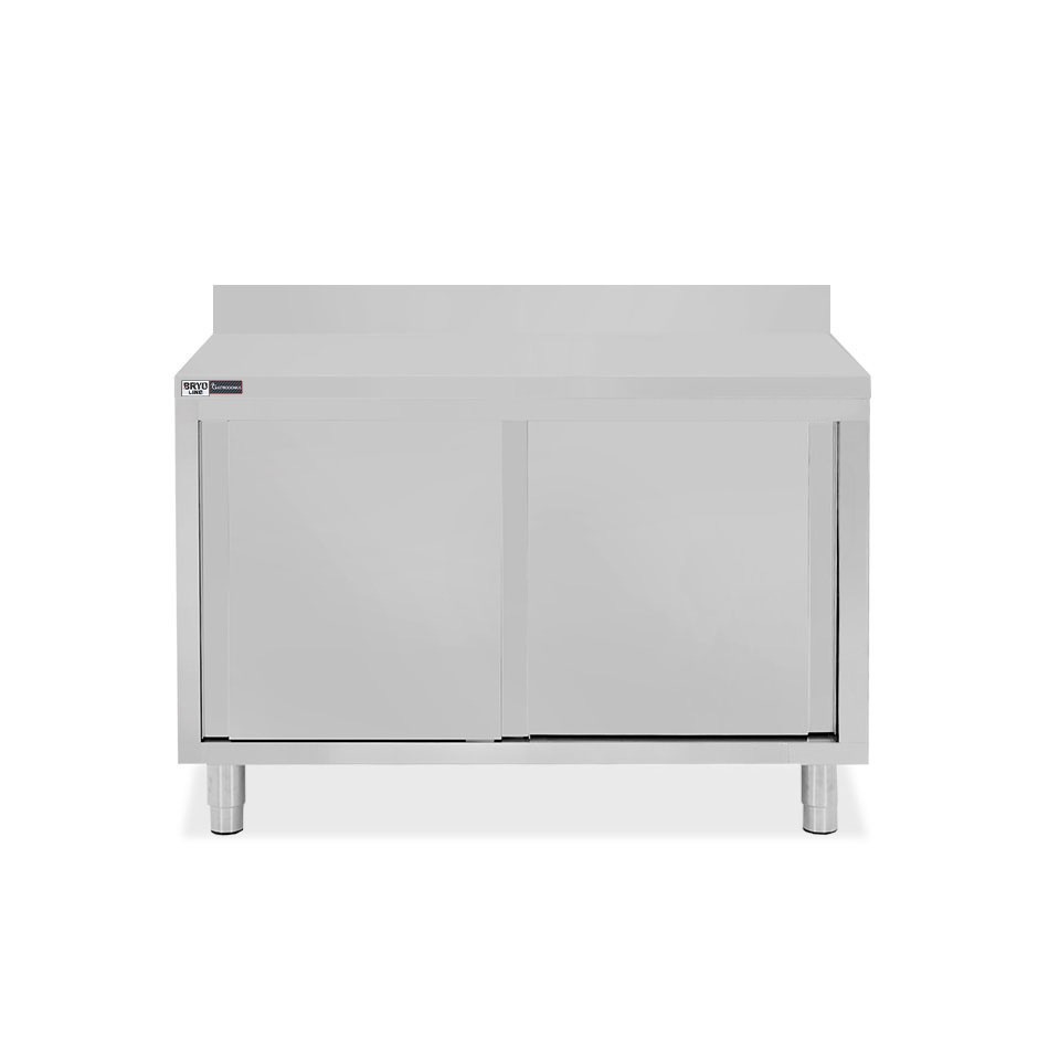 Mesa mural de acero inoxidable 2 puertas correderas y peto L 1300 mm x P 700 mm x A 950 mm
