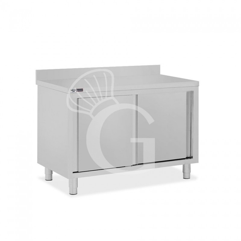 Mesa mural de acero inoxidable 2 puertas correderas y peto L 1300 mm x P 700 mm x A 950 mm