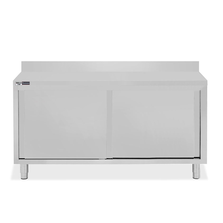 Mesa mural de acero inoxidable 2 puertas correderas y peto L 1600 mm x P 700 mm x A 950 mm